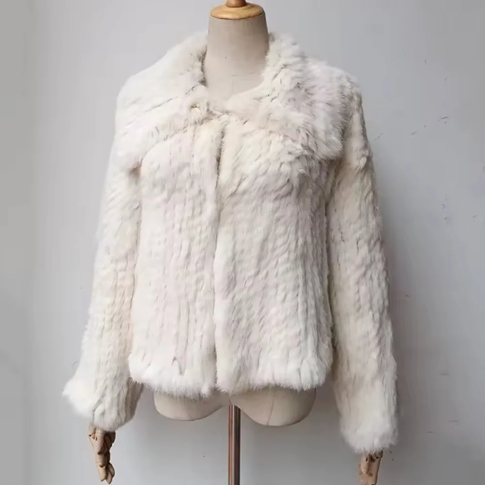 Coat Long Sleeve WomenCasual Loose Knitted Genuine Fur Jacket With HoodFemale - Picture 1 of 5